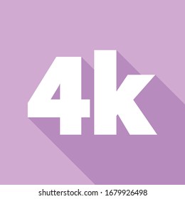 4K Ultra HD sign. White Icon with long shadow at purple background. Illustration.