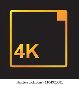 4k ultra hd video format icon vector in gold style design
