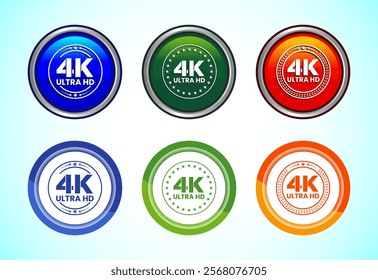 4K Ultra HD Video Resolution Icon Button Set Design Illustration, High Definition TV, 4K Web Button