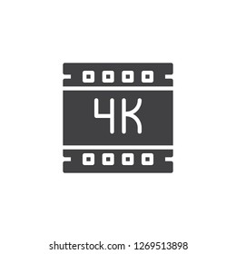 4K ultra hd video vector icon. filled flat sign for mobile concept and web design. 4K film strip simple solid icon. Symbol, logo illustration. Pixel perfect vector graphics