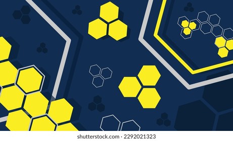 4K ultra high definition Abstract background, modern hexagonal shapes, dark blue yellow. Use for decoration, illustration, backdrop, wallpaper.