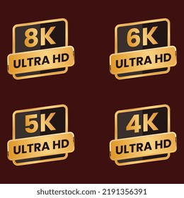 4k Ultrahd,5k Ultrahd,6k Ultrahd,8k Ultrahd Video Resolution Icons