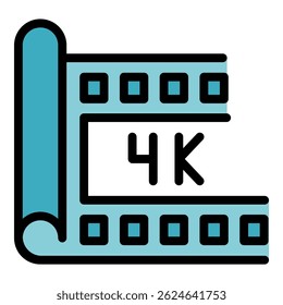 ícone de fluxo de vídeo 4k. Contorno 4k vídeo stream ícone vetor cor plana isolado