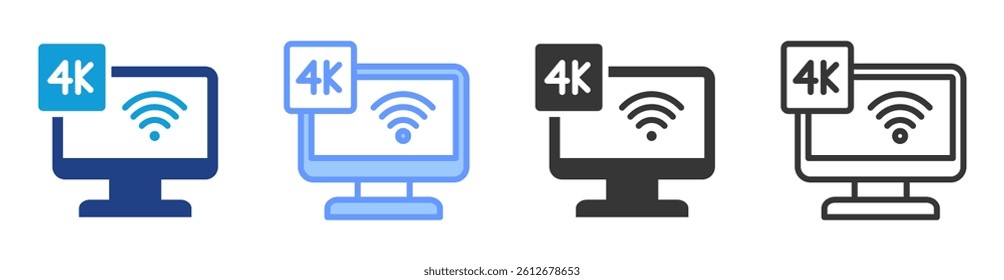 4k video streaming icon set multiple style collection