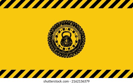 4kg kettlebell icon black grunge emblem inside yellow warning sign. Vector Illustration. Detailed. 