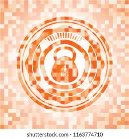 4kg kettlebell icon inside abstract orange mosaic emblem