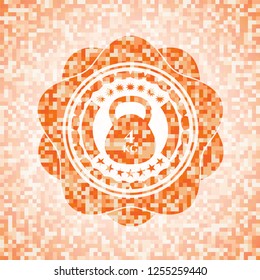 4kg kettlebell icon inside abstract orange mosaic emblem with background