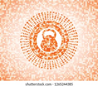 4kg kettlebell icon inside abstract emblem, orange mosaic background