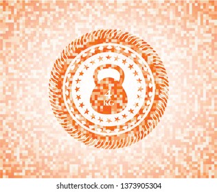 4kg kettlebell icon inside abstract emblem, orange mosaic background