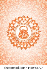 4kg kettlebell icon inside abstract orange mosaic emblem with background