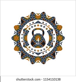 4kg kettlebell icon inside arabesque style badge. arabic decoration.