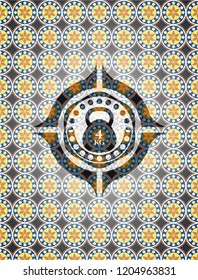 4kg kettlebell icon inside arabesque style badge. arabic decoration.