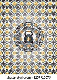 4kg kettlebell icon inside arabesque badge. arabic decoration.