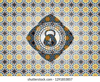 4kg kettlebell icon inside arabesque badge. arabic decoration.