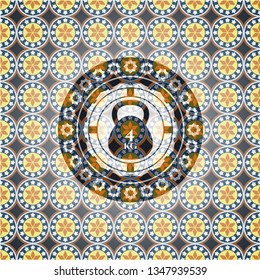 4kg kettlebell icon inside arabesque emblem background. arabic decoration.