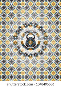 4kg kettlebell icon inside arabesque style badge. arabic decoration.