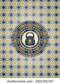 4kg kettlebell icon inside arabesque emblem. arabic decoration.