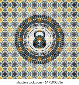 4kg kettlebell icon inside arabesque emblem. arabic decoration.