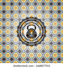 4kg kettlebell icon inside arabesque badge. arabic decoration.