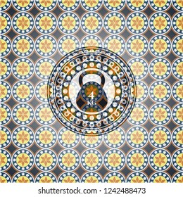 4kg kettlebell icon inside arabic badge. Arabesque decoration.