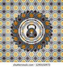 4kg kettlebell icon inside arabic emblem. Arabesque decoration.