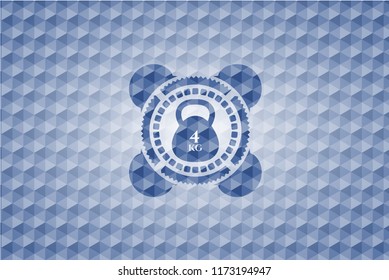 4kg kettlebell icon inside blue badge with geometric pattern.