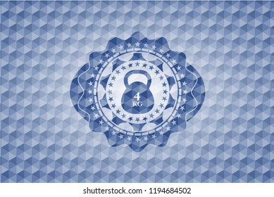 4kg kettlebell icon inside blue hexagon emblem.