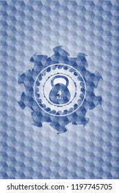 4kg kettlebell icon inside blue polygonal emblem.