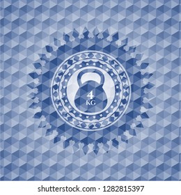4kg kettlebell icon inside blue hexagon badge.