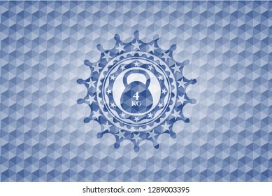 4kg kettlebell icon inside blue hexagon badge.