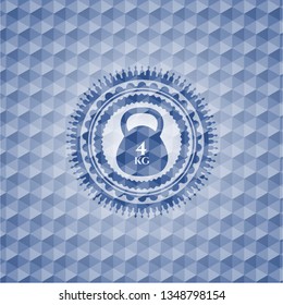 4kg kettlebell icon inside blue polygonal badge.