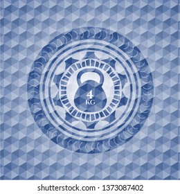 4kg kettlebell icon inside blue badge with geometric background.
