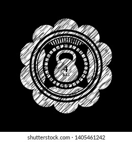 4kg kettlebell icon inside chalk emblem written on a blackboard