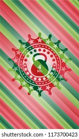 4kg kettlebell icon inside christmas emblem.