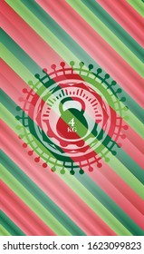4kg kettlebell icon inside christmas colors style emblem.