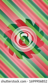 4kg kettlebell icon inside christmas colors emblem.