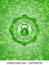 4kg kettlebell icon inside green emblem with mosaic ecological style background