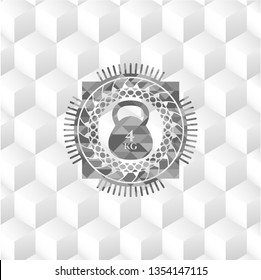 4kg kettlebell icon inside grey badge with geometric cube white background