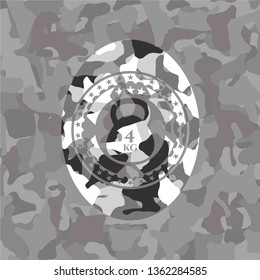 4kg kettlebell icon inside grey camo emblem