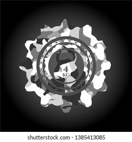4kg kettlebell icon inside grey camouflaged emblem