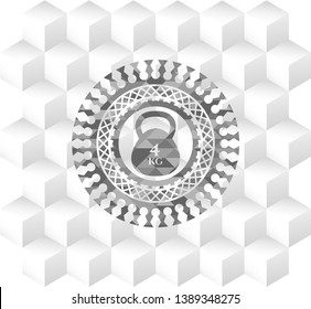 4kg kettlebell icon inside grey icon or emblem with geometric cube white background