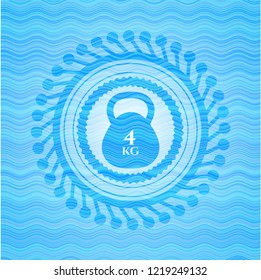 4kg kettlebell icon inside light blue water emblem.