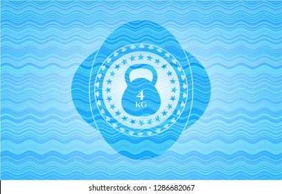 4kg kettlebell icon inside light blue water badge background.