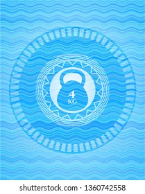 4kg kettlebell icon inside light blue water wave emblem.