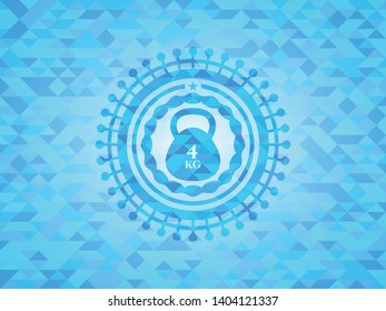 4kg kettlebell icon inside light blue emblem with mosaic background