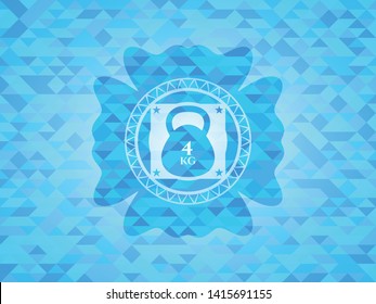 4kg kettlebell icon inside light blue emblem with triangle mosaic background