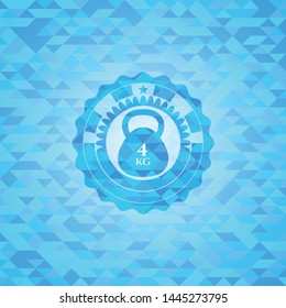 4kg kettlebell icon inside light blue emblem with mosaic ecological style background