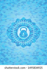 4kg kettlebell icon inside light blue mosaic emblem