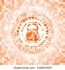 4kg kettlebell icon inside orange tile background illustration. Square geometric mosaic seamless pattern with emblem inside.