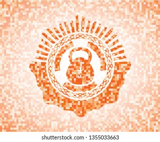 4kg kettlebell icon inside orange tile background illustration. Square geometric mosaic seamless pattern with emblem inside.